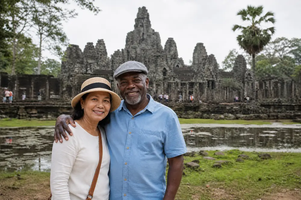 Retired couple at Angkor Wat Cambodia