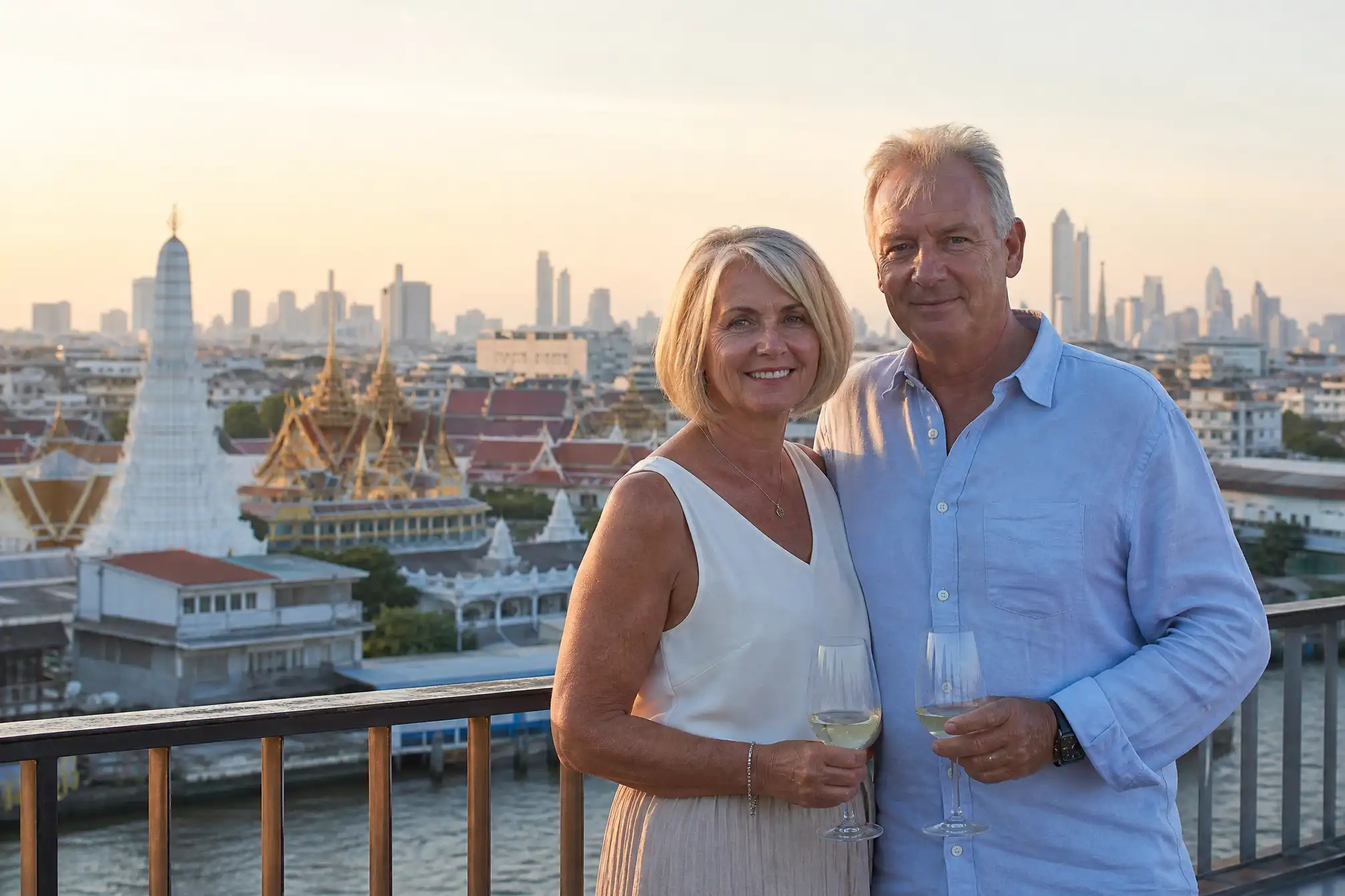 Australian retired couple in a Bangkok Thailand skyline setting