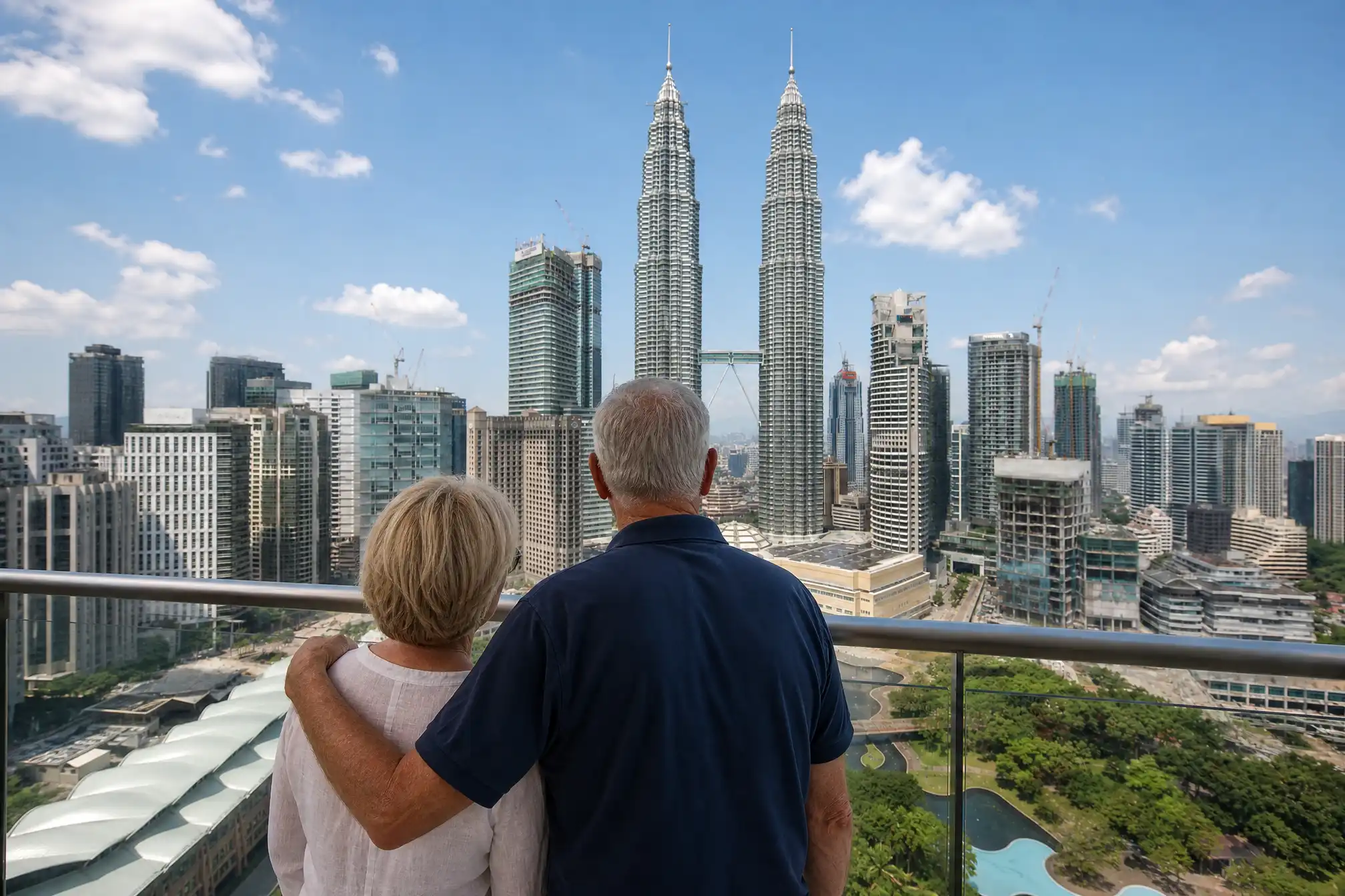 Australian retired couple overlooking the Kuala Lumpur skyline